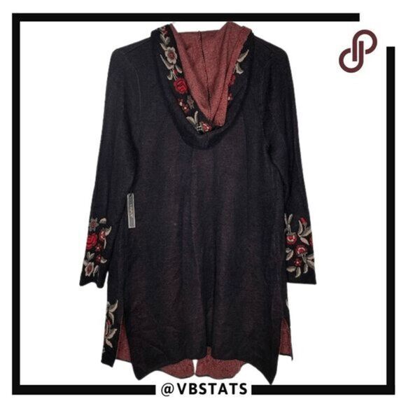 Max Sport Women's Floral Hooded Long Cardigan Sweater Black Combo Size Large NWT - Picture 2 of 8